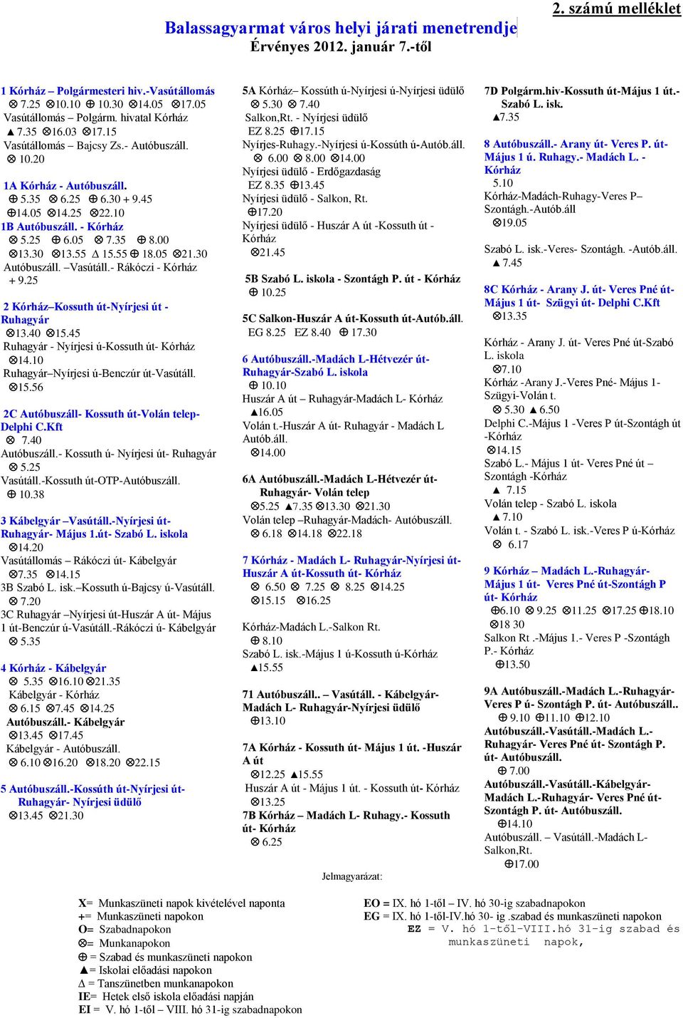 Vasútáll.- Rákóczi - Kórház + 9.25 2 Kórház Kossuth út-nyírjesi út - Ruhagyár 13.4 15.45 Ruhagyár - Nyírjesi ú-kossuth út- Kórház 14.1 Ruhagyár Nyírjesi ú-benczúr út-vasútáll. 15.56 2C Autóbuszáll- Kossuth út-volán telep- Delphi C.