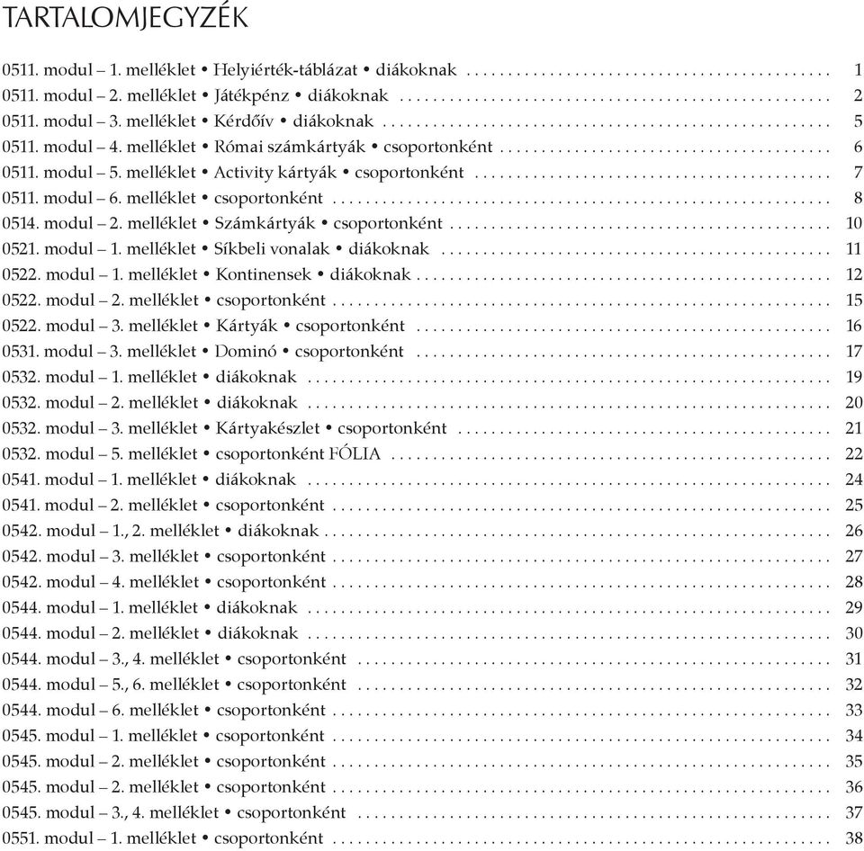 modul 5. melléklet Activity kártyák csoportonként........................................... 7 0511. modul 6. melléklet csoportonként............................................................ 8 0514.