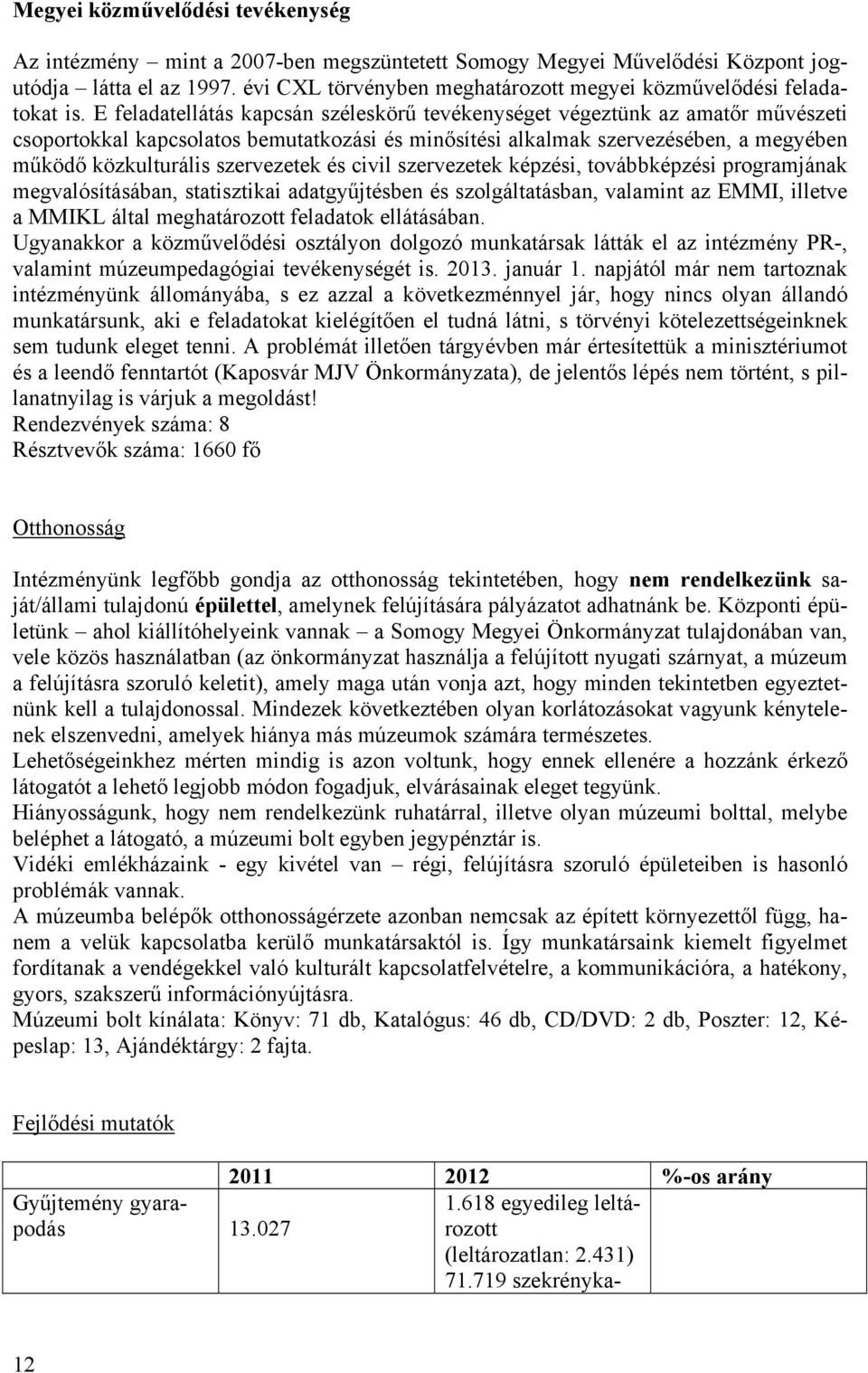 E feladatellátás kapcsán széleskörű tevékenységet végeztünk az amatőr művészeti csoportokkal kapcsolatos bemutatkozási és minősítési alkalmak szervezésében, a megyében működő közkulturális
