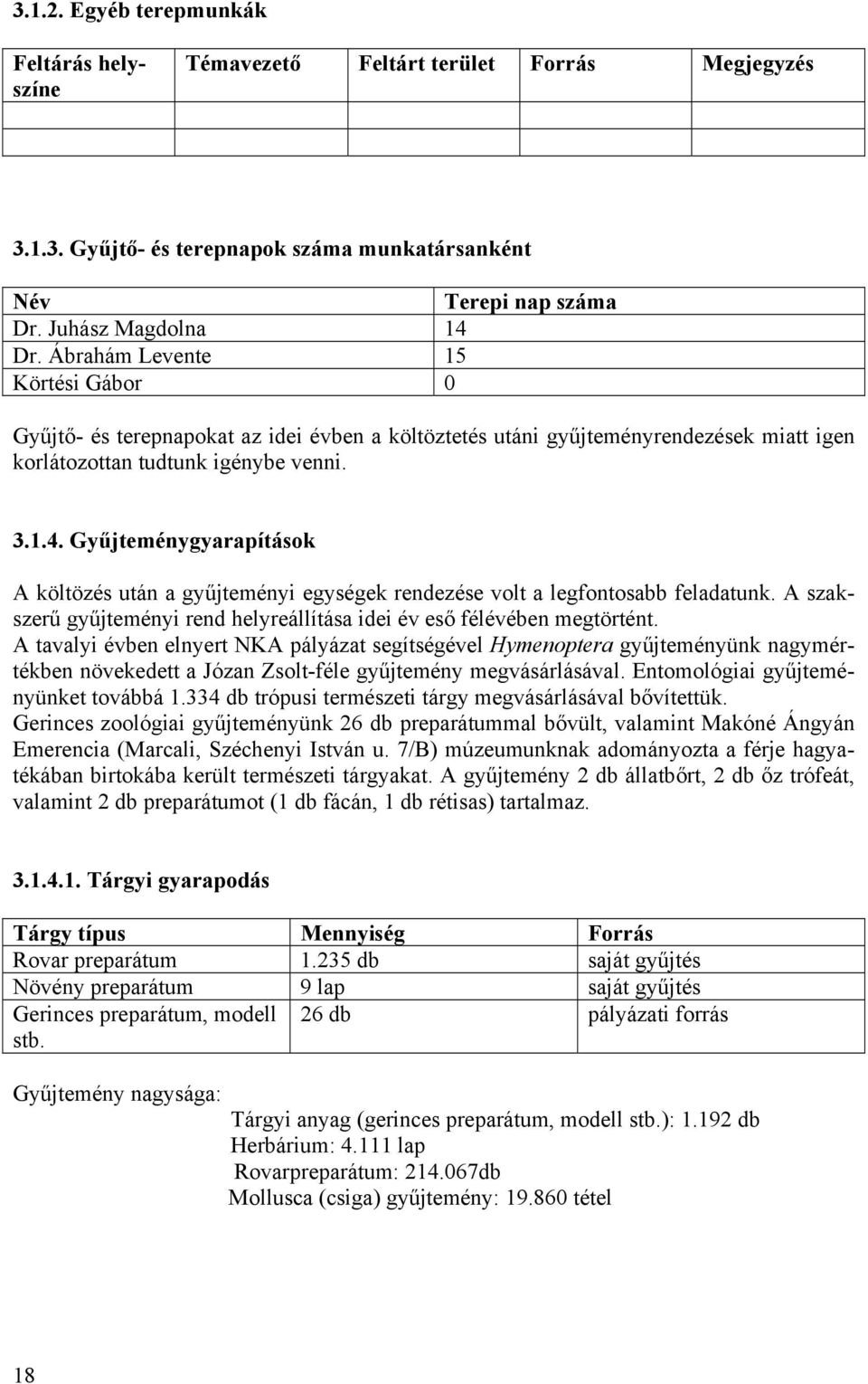 Gyűjteménygyarapítások A költözés után a gyűjteményi egységek rendezése volt a legfontosabb feladatunk. A szakszerű gyűjteményi rend helyreállítása idei év eső félévében megtörtént.