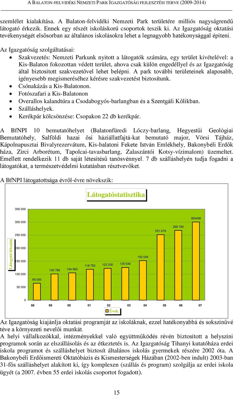 Az Igazgatóság szolgáltatásai: Szakvezetés: Nemzeti Parkunk nyitott a látogatók számára, egy terület kivételével: a Kis-Balaton fokozottan védett terület, ahova csak külön engedéllyel és az