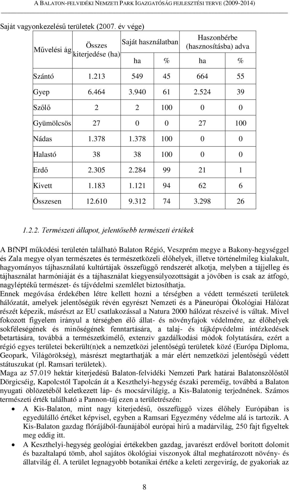 Természeti állapot, jelentősebb természeti értékek A BfNPI működési területén található Balaton Régió, Veszprém megye a Bakony-hegységgel és Zala megye olyan természetes és természetközeli élőhelyek,