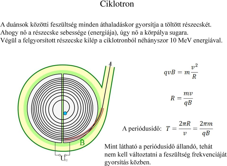 Végül a felgyorsított részecske kilép a ciklotronból néhányszor 10 MeV energiával.