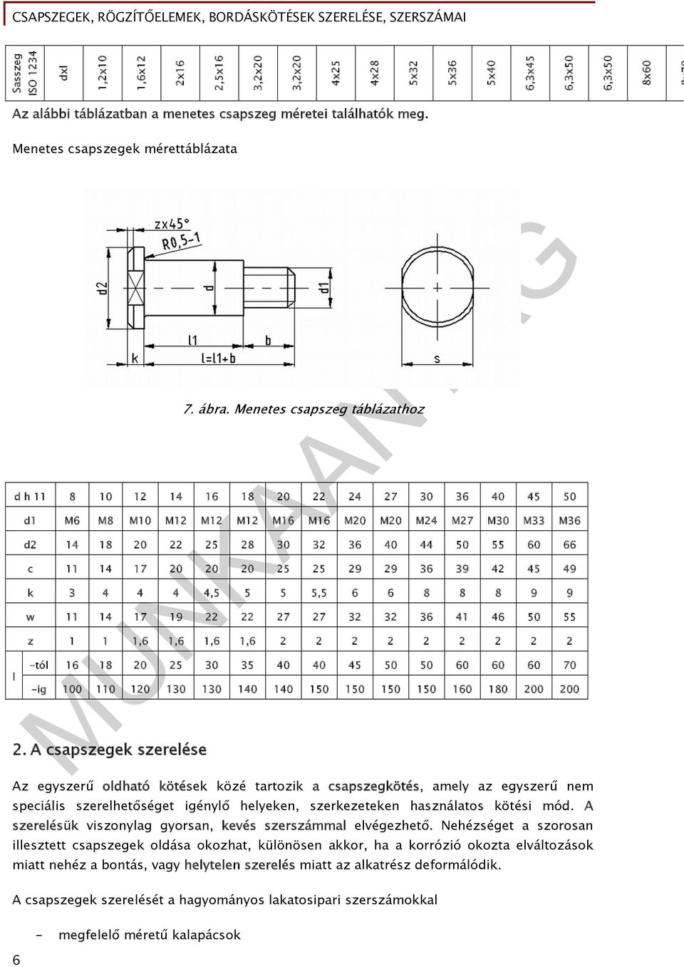 Menetes csapszeg táblázathoz d h 11 8 10 12 14 16 18 20 22 24 27 30 36 40 45 50 d1 M6 M8 M10 M12 M12 M12 M16 M16 M20 M20 M24 M27 M30 M33 M36 d2 14 18 20 22 25 28 30 32 36 40 44 50 55 60 66 c 11 14 17