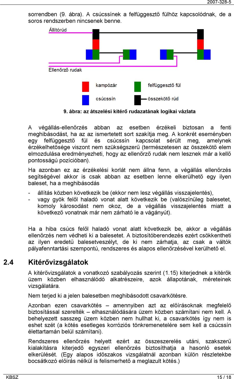 A konkrét eseményben egy felfüggesztő fül és csúcssín kapcsolat sérült meg, amelynek érzékelhetősége viszont nem szükségszerű (természetesen az összekötő elem elmozdulása eredményezheti, hogy az