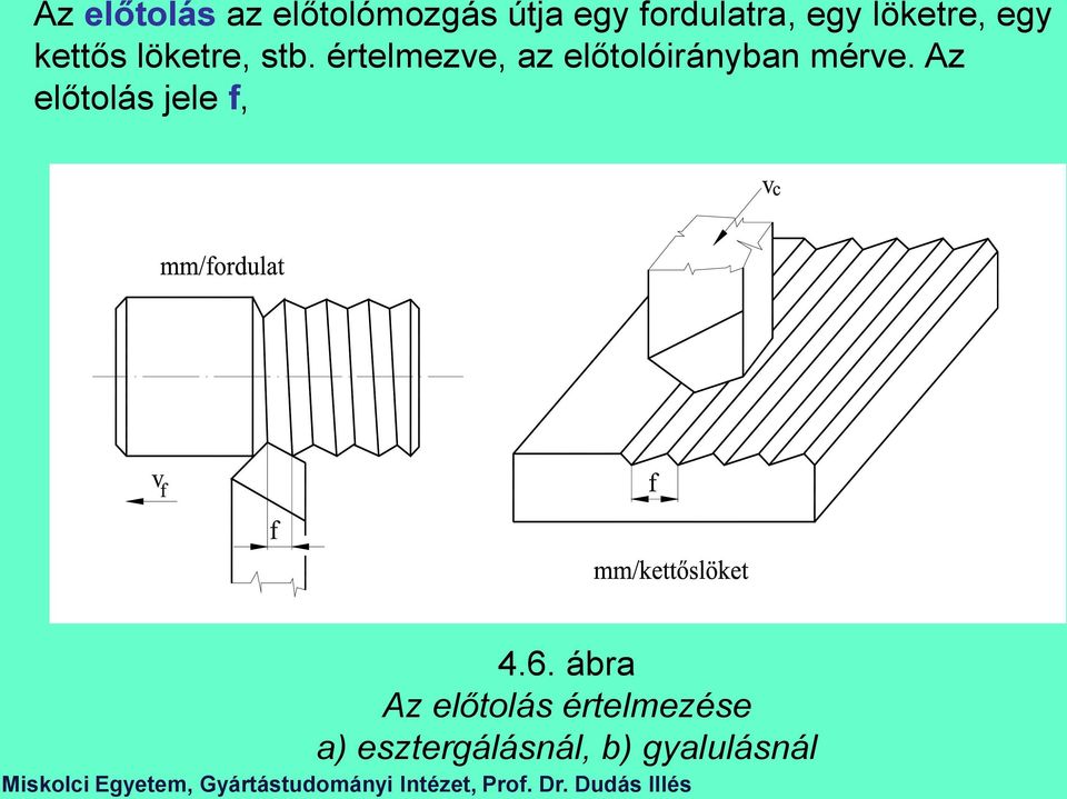 értelmezve, az előtolóirányban mérve.