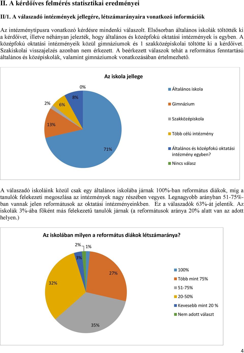 A középfokú oktatási intézményeik közül gimnáziumok és 1 szakközépiskolai töltötte ki a kérdőívet. Szakiskolai visszajelzés azonban nem érkezett.