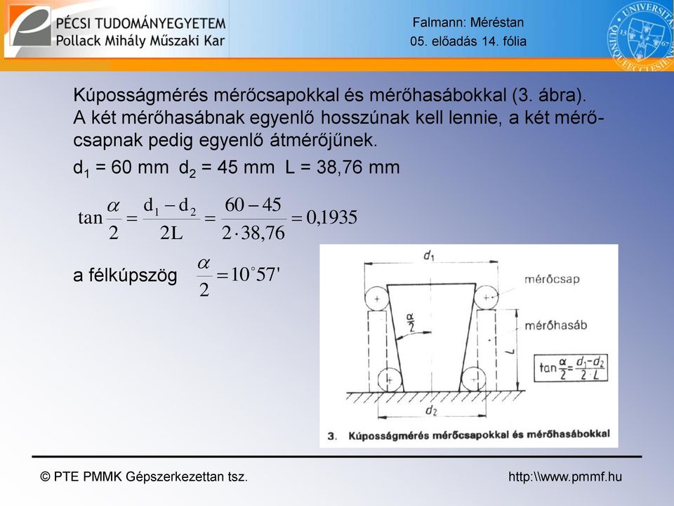 A két mérőhasábnak egyenlő hosszúnak kell lennie, a két mérőcsapnak