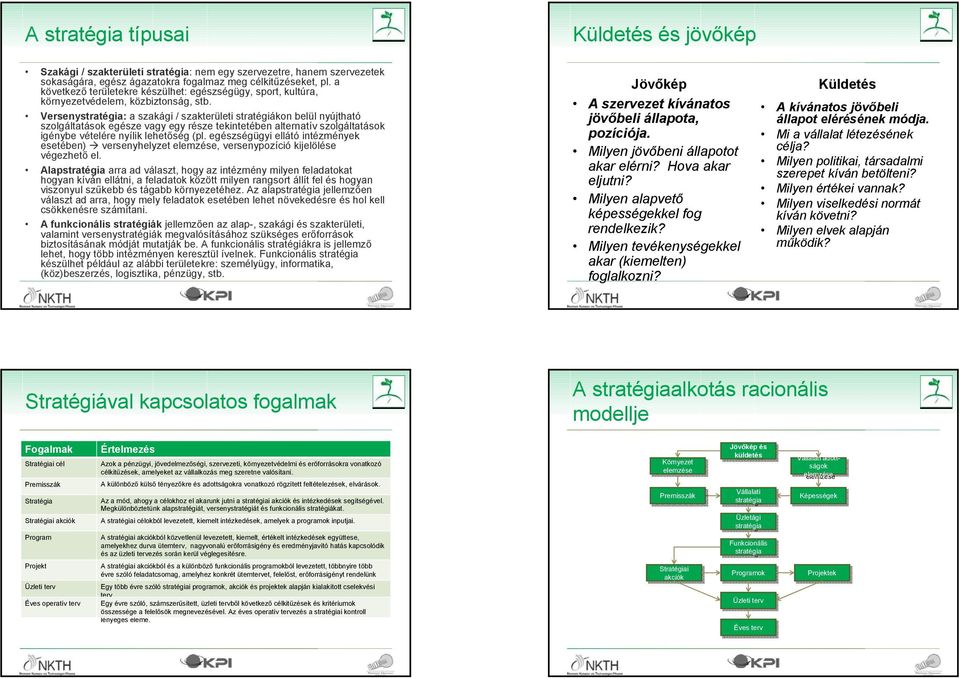 Versenystratégia: a szakági / szakterületi stratégiákon belül nyújtható szolgáltatások egésze vagy egy része tekintetében alternatív szolgáltatások igénybe vételére nyílik lehetőség (pl.