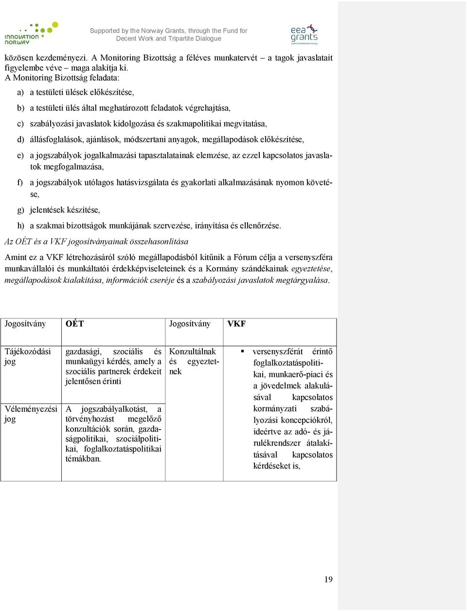megvitatása, d) állásfoglalások, ajánlások, módszertani anyagok, megállapodások előkészítése, e) a jogszabályok jogalkalmazási tapasztalatainak elemzése, az ezzel kapcsolatos javaslatok
