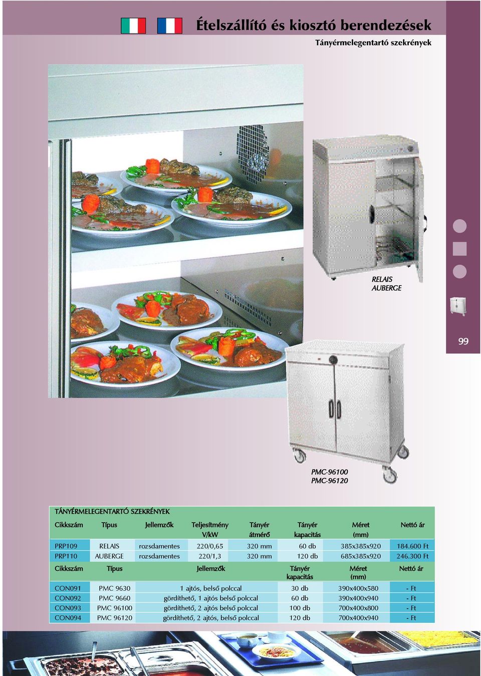 300 Ft Cikkszám Típus Jellemzõk Tányér Méret Nettó ár kapacitás CON091 PMC 9630 1 ajtós, belsõ polccal 30 db 390x400x580 - Ft CON092 PMC 9660 gördíthetõ, 1 ajtós belsõ