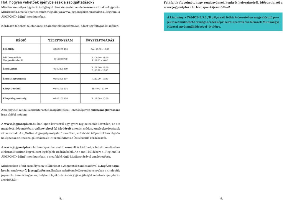 Kérdéseit felteheti telefonon is, az alábbi telefonszámokon, adott ügyfélfogadási időben: Felhívjuk figyelmét, hogy rendezvények konkrét helyszíneiről, időpontjairól a www.jogpontplusz.
