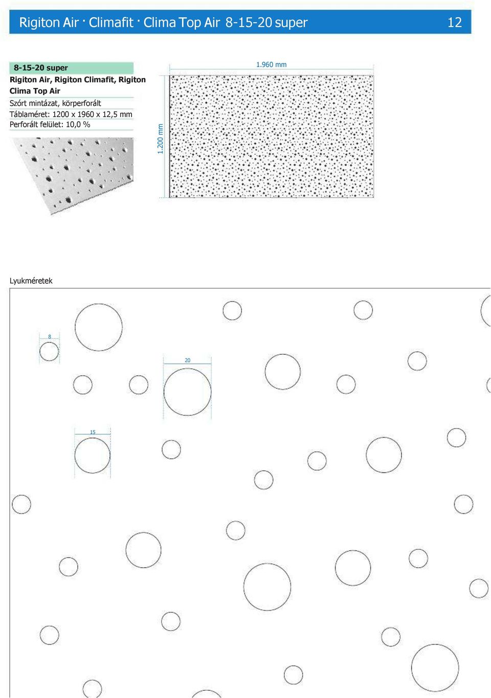 Szórt mintázat, körperforált Táblaméret: 1200 x 1960 x
