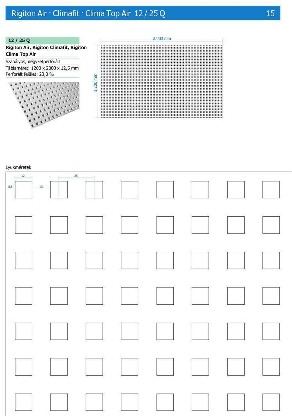 Szabályos, négyzetperforált Táblaméret: 1200 x 2000 x