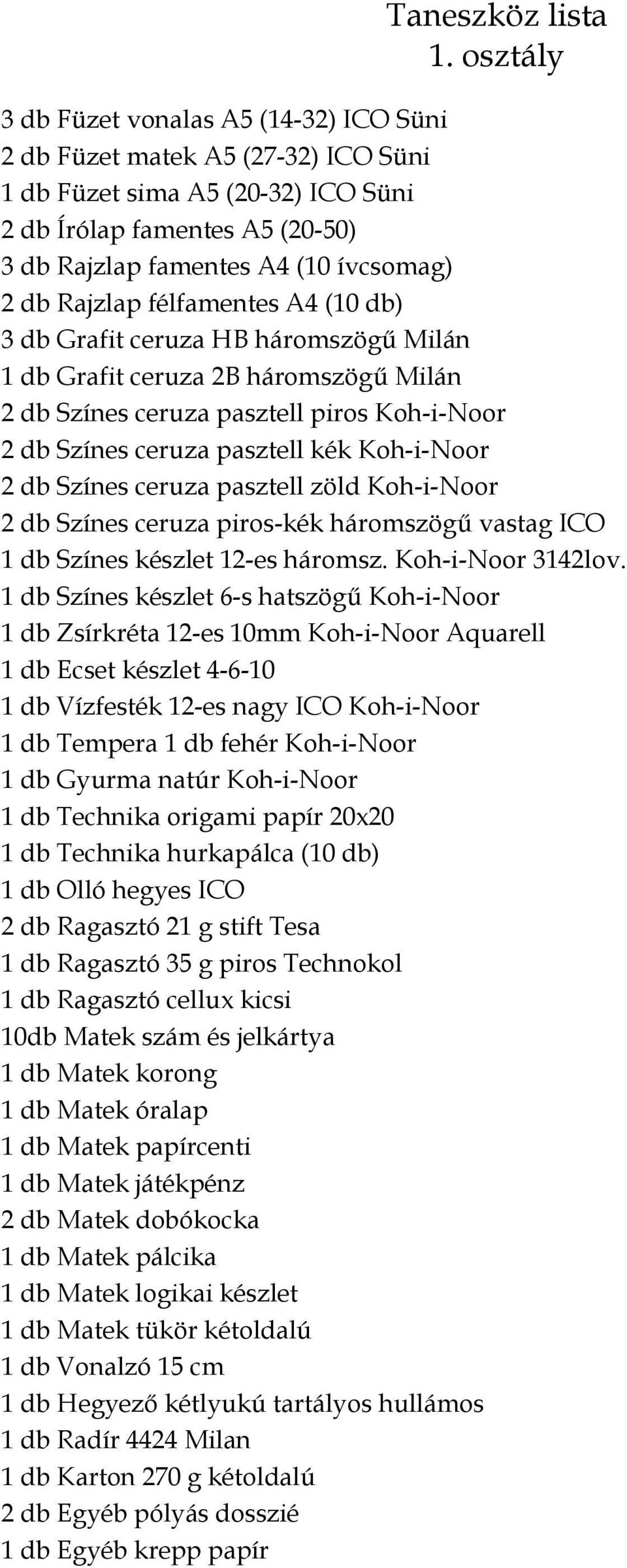 Taneszköz lista 1. osztály - PDF Free Download