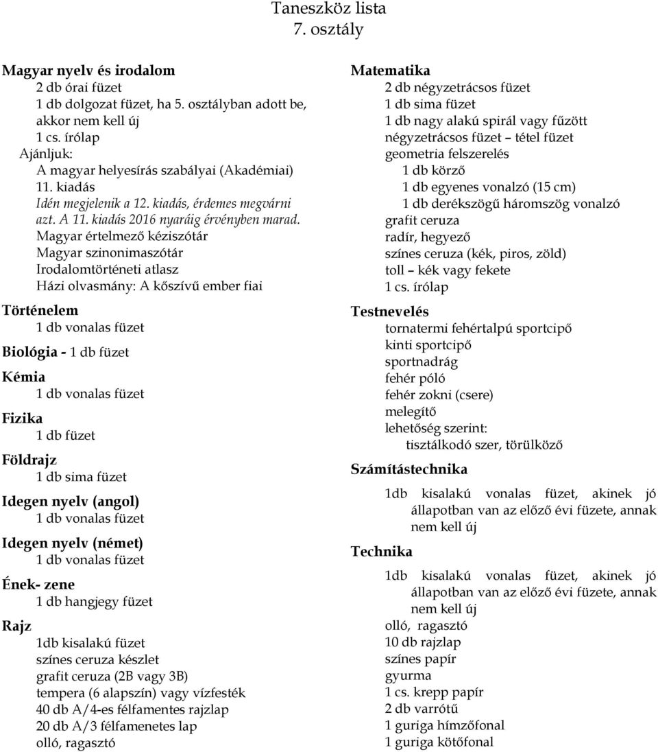 Taneszköz lista 1. osztály - PDF Free Download