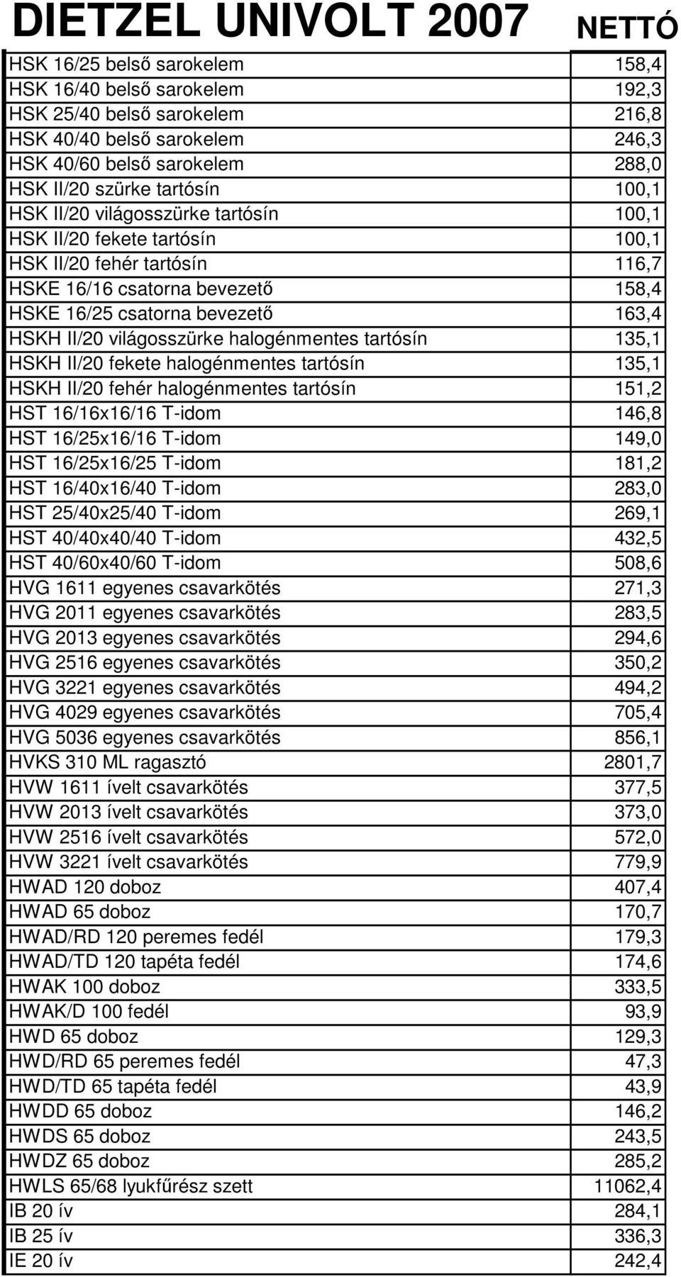 halogénmentes tartósín 135,1 HSKH II/20 fekete halogénmentes tartósín 135,1 HSKH II/20 fehér halogénmentes tartósín 151,2 HST 16/16x16/16 T-idom 146,8 HST 16/25x16/16 T-idom 149,0 HST 16/25x16/25