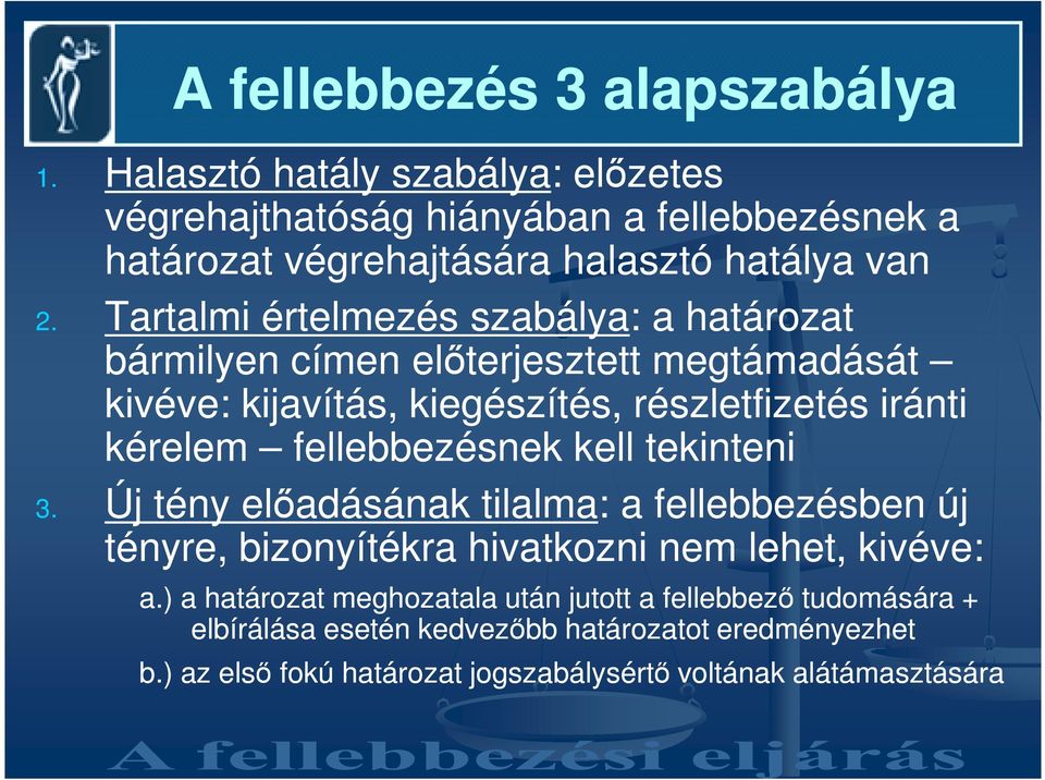 Tartalmi értelmezés szabálya: a határozat bármilyen címen elıterjesztett megtámadását kivéve: kijavítás, kiegészítés, részletfizetés iránti kérelem