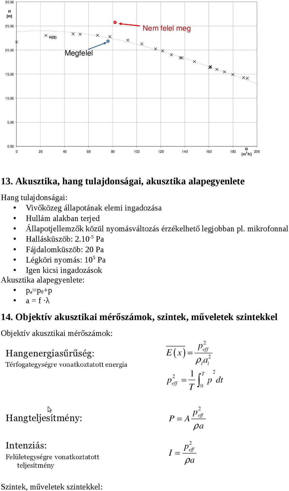 10-5 Pa Fájdalomküszöb: 20 Pa Légköri nyomás: 10 5 Pa Igen kicsi ingadozások Akusztika alapegyenlete: p a =p 0 +p a = f