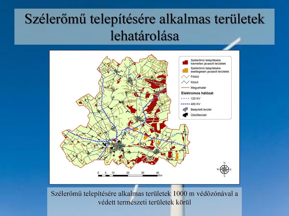 1000 m védőzónával a védett