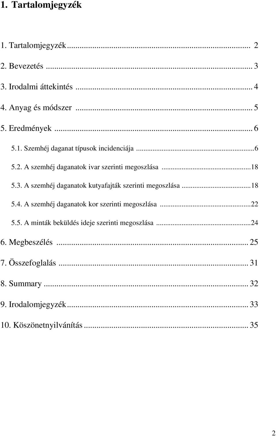A szemhéj daganatok kutyafajták szerinti megoszlása... 18 5.4. A szemhéj daganatok kor szerinti megoszlása... 22 5.5. A minták beküldés ideje szerinti megoszlása.