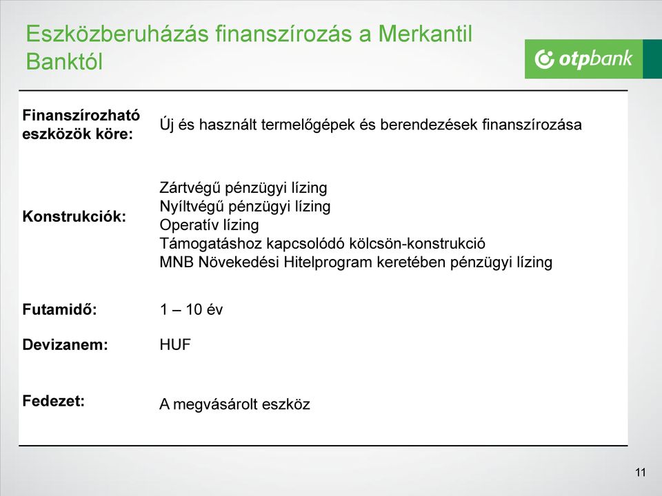 pénzügyi lízing Operatív lízing Támogatáshoz kapcsolódó kölcsön-konstrukció MNB Növekedési