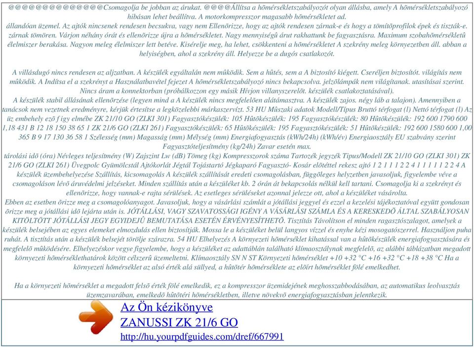 Az Ön kézikönyve ZANUSSI ZK 21/6 GO - PDF Ingyenes letöltés