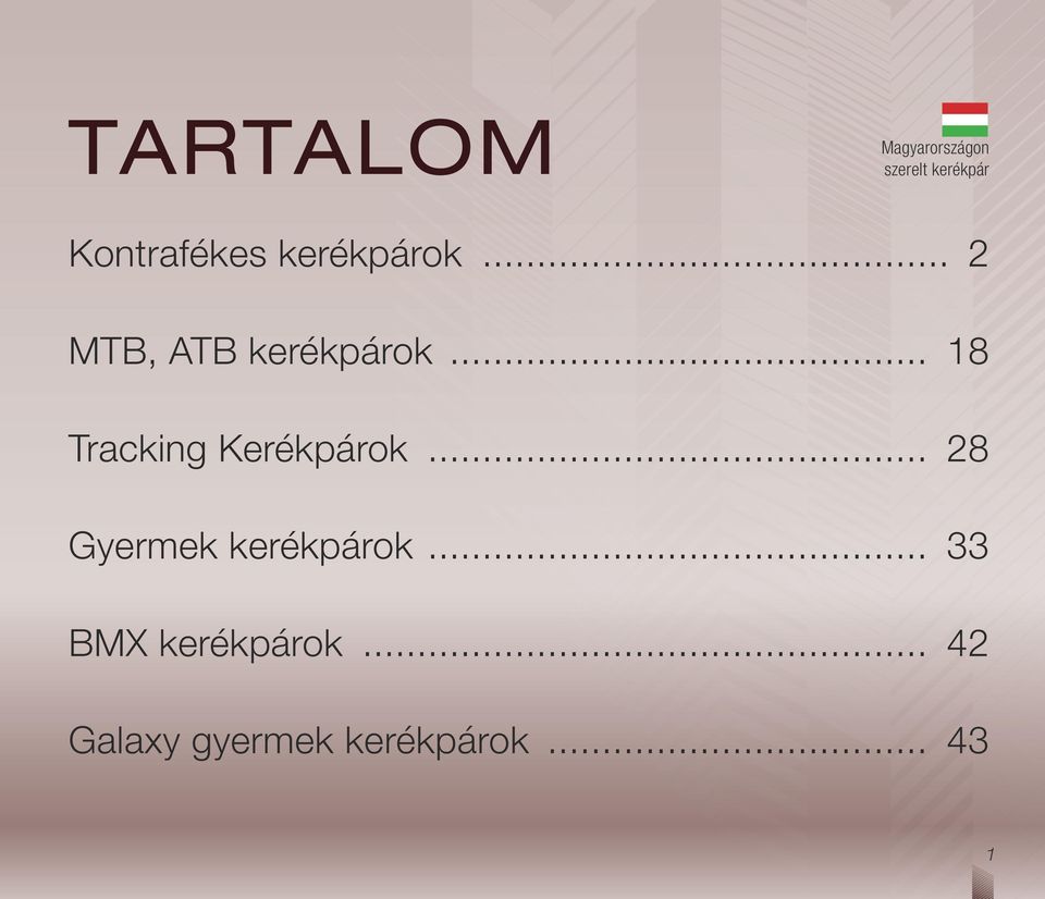 .. 18 Tracking Kerékpárok... 28 Gyermek kerékpárok.