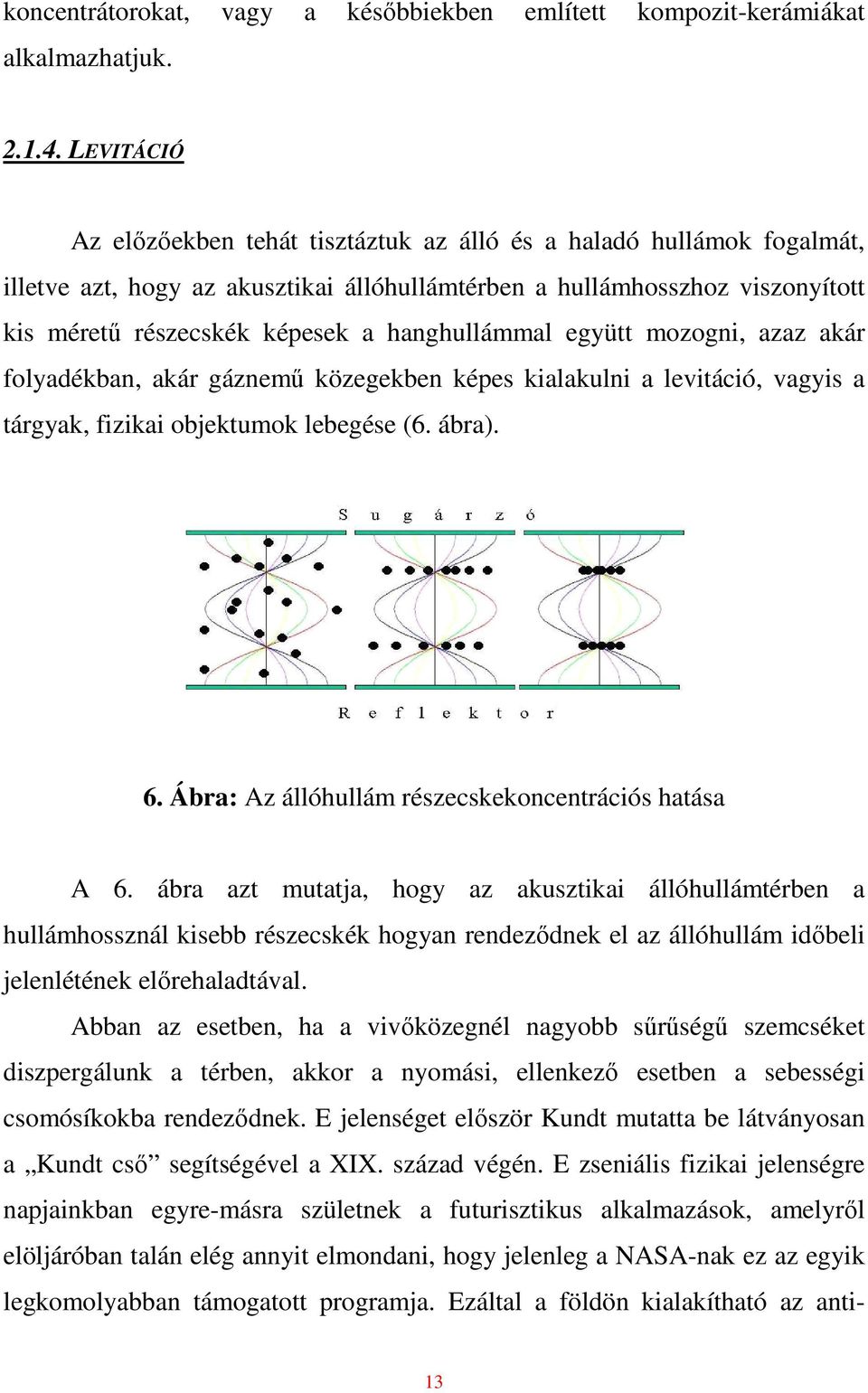 hanghullámmal együtt mozogni, azaz akár folyadékban, akár gáznemő közegekben képes kialakulni a levitáció, vagyis a tárgyak, fizikai objektumok lebegése (6. ábra). 6.
