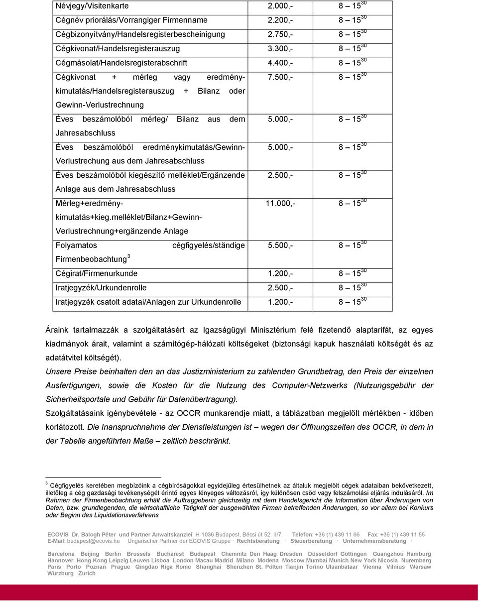 500,- 8 15 30 + Bilanz oder Gewinn-Verlustrechnung Éves beszámolóból mérleg/ Bilanz aus dem 5.000,- 8 15 30 Jahresabschluss Éves beszámolóból eredménykimutatás/gewinn- 5.