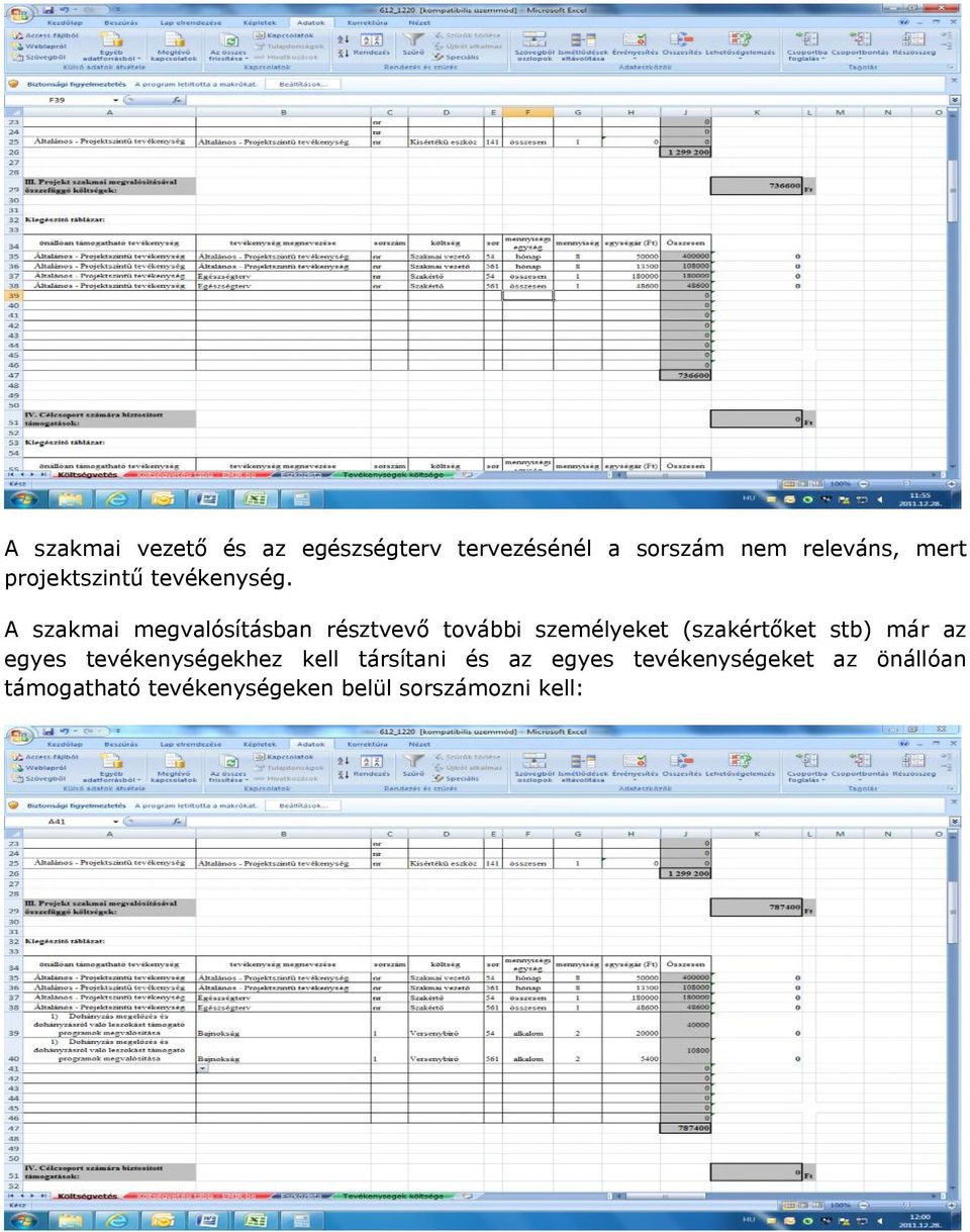A szakmai megvalósításban résztvevő további személyeket (szakértőket stb) már