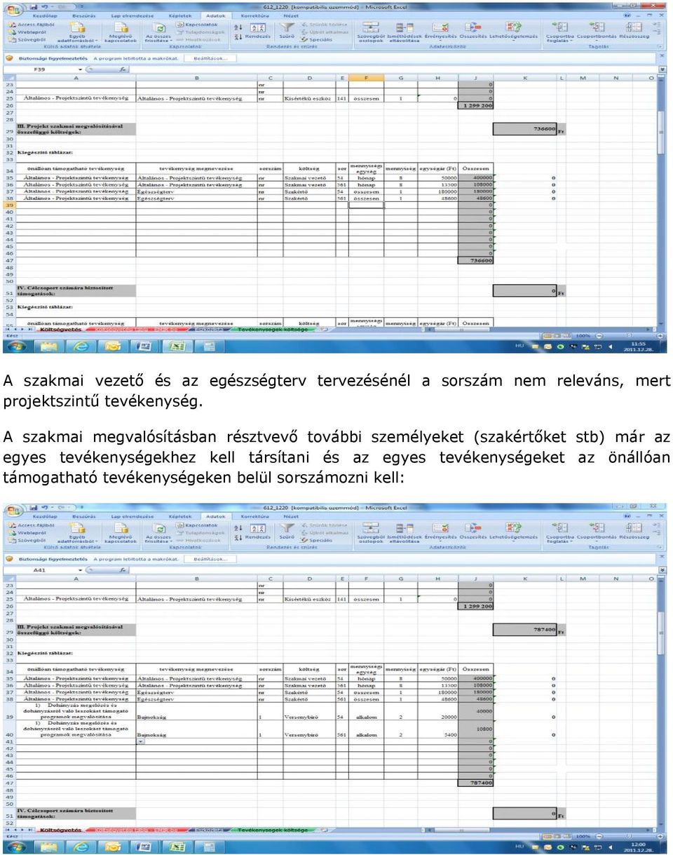 A szakmai megvalósításban résztvevő további személyeket (szakértőket stb) már