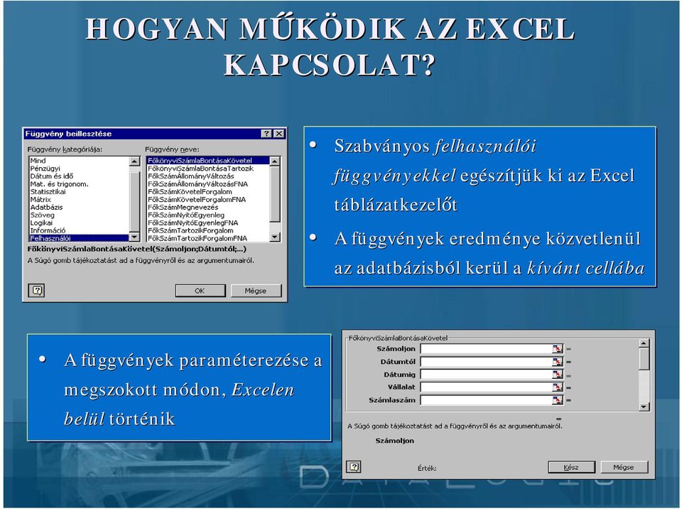 táblázatkezelőt A függvf ggvények eredménye közvetlenk zvetlenül az