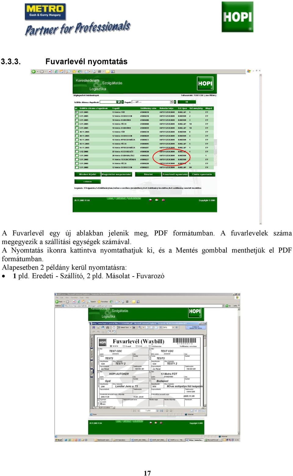 A Nyomtatás ikonra kattintva nyomtathatjuk ki, és a Mentés gombbal menthetjük el PDF