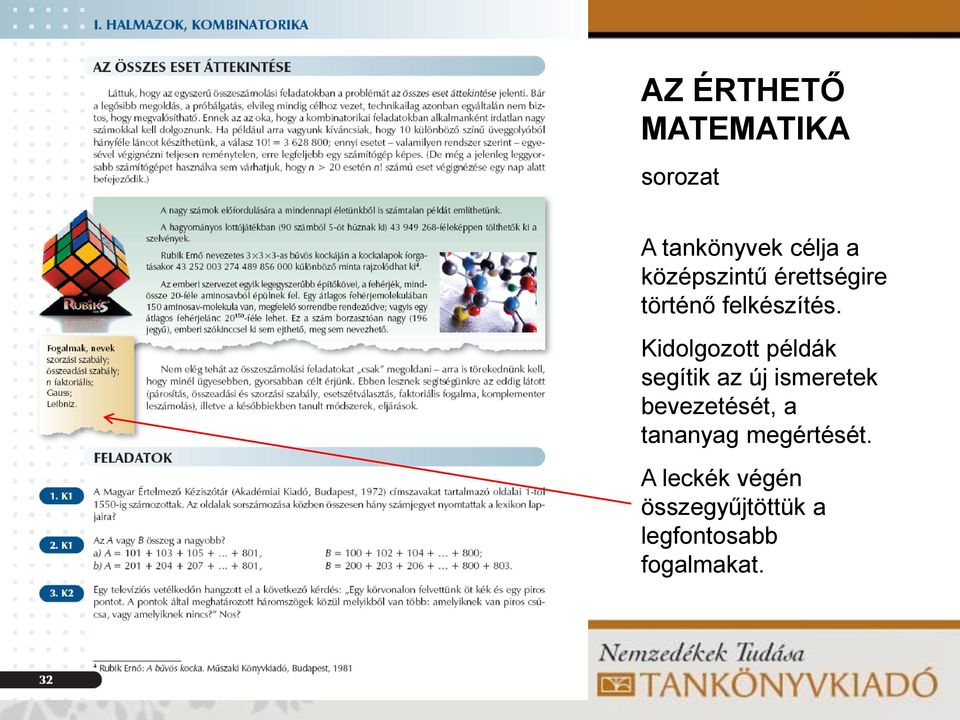 Kidolgozott példák segítik az új ismeretek bevezetését, a