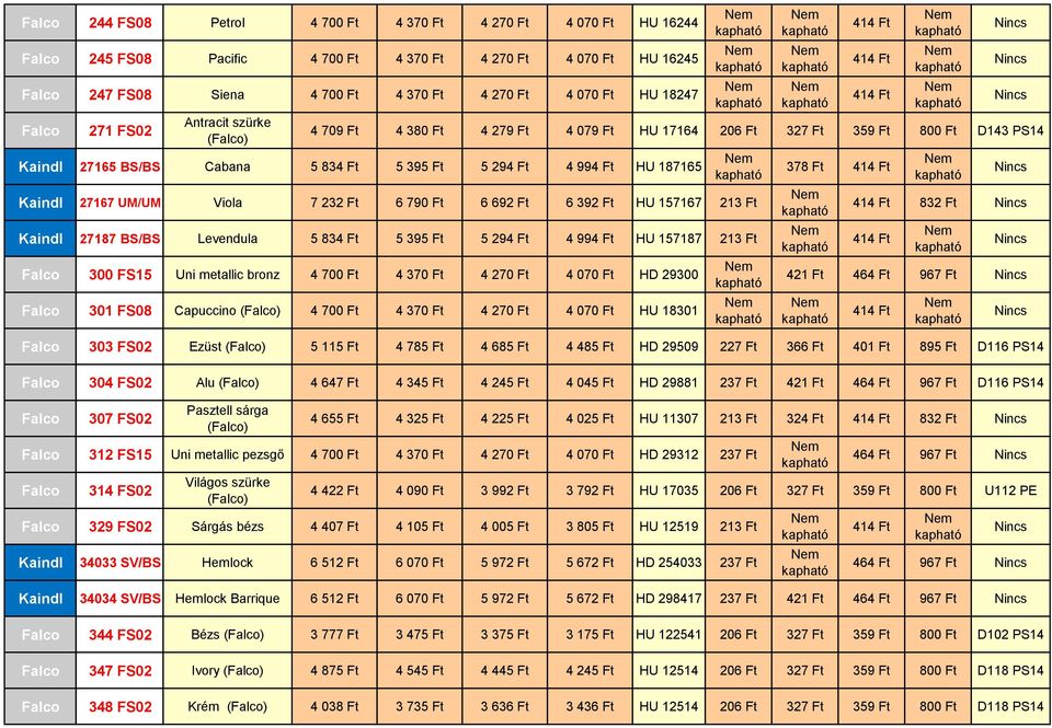 Kaindl 27167 UM/UM Viola 7 232 Ft 6 790 Ft 6 692 Ft 6 392 Ft HU 157167 213 Ft Kaindl 27187 BS/BS Levendula 5 834 Ft 5 395 Ft 5 294 Ft 4 994 Ft HU 157187 213 Ft Falco 300 FS15 Uni metallic bronz 4 700