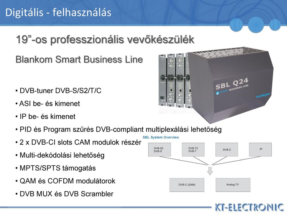 szűrés DVB-compliant multiplexálási lehetőség 2 x DVB-CI slots CAM modulok részére