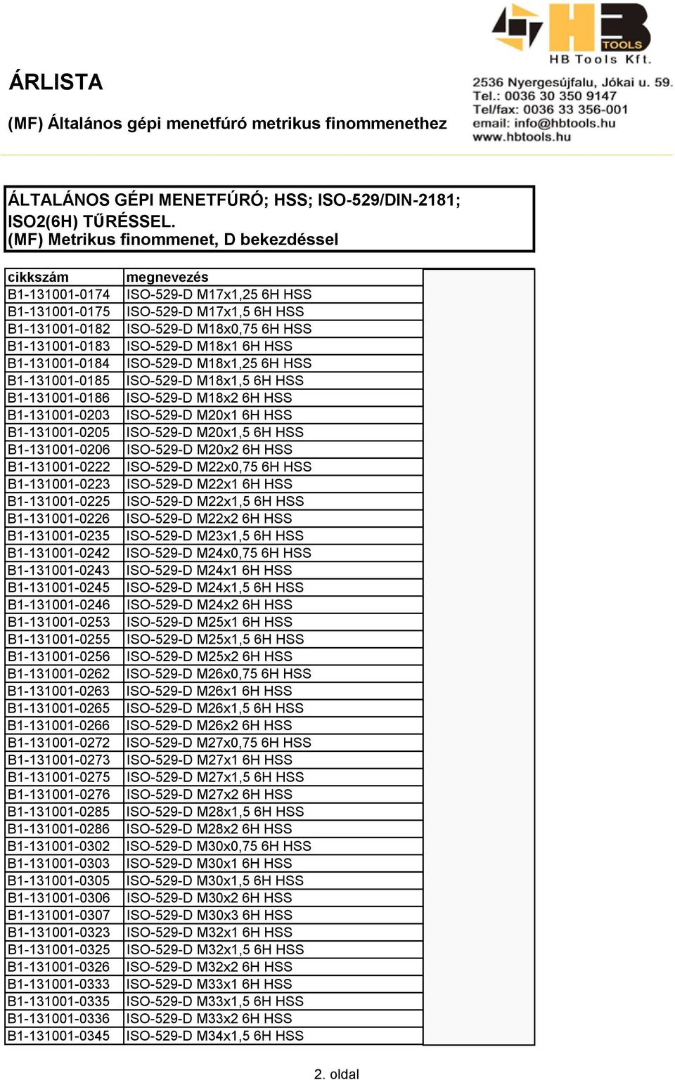 B1-131001-0206 ISO-529-D M20x2 6H HSS B1-131001-0222 ISO-529-D M22x0,75 6H HSS 42,34 B1-131001-0223 ISO-529-D M22x1 6H HSS B1-131001-0225 ISO-529-D M22x1,5 6H HSS B1-131001-0226 ISO-529-D M22x2 6H