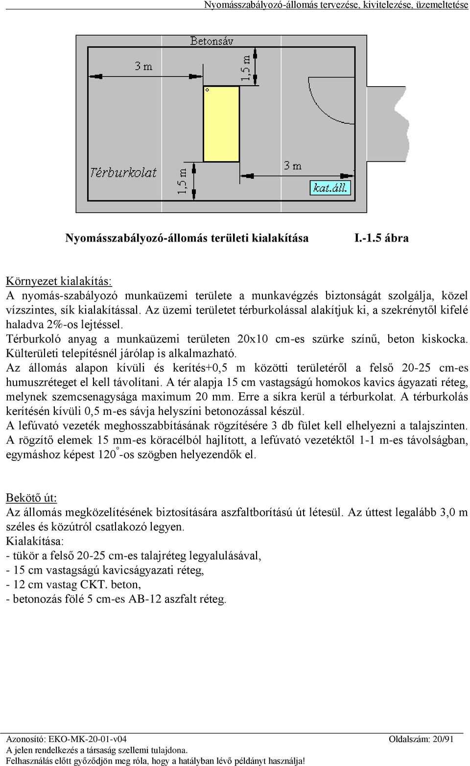 Külterületi telepítésnél járólap is alkalmazható. Az állomás alapon kívüli és kerítés+0,5 m közötti területéről a felső 20-25 cm-es humuszréteget el kell távolítani.