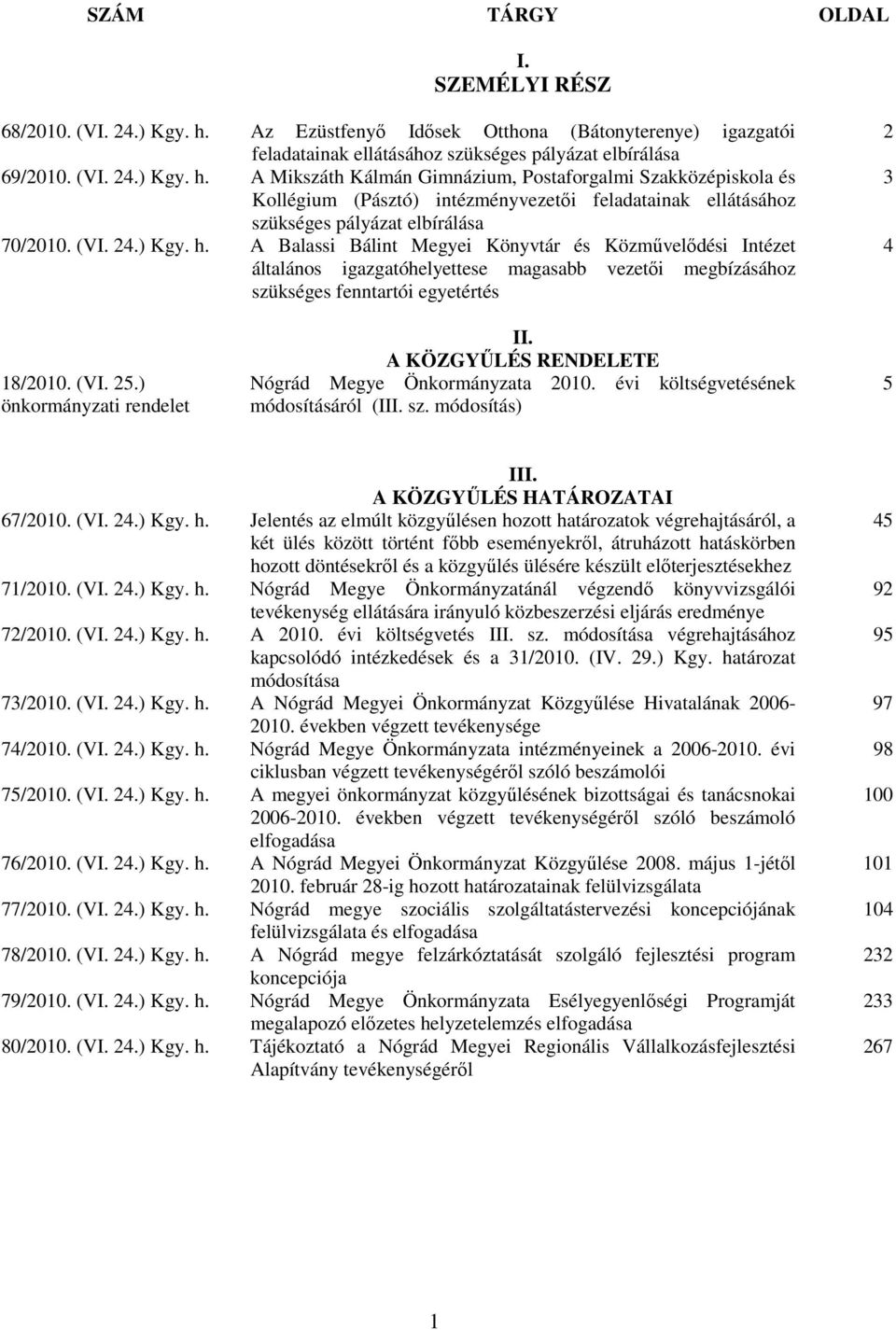 A Mikszáth Kálmán Gimnázium, Postaforgalmi Szakközépiskola és Kollégium (Pásztó) intézményvezetői feladatainak ellátásához szükséges pályázat elbírálása 70/2010. (VI. 24.) Kgy. h.