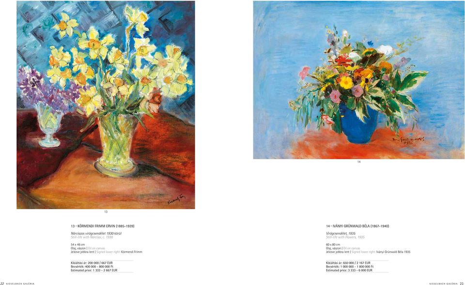 Flowers, 1935 60 x 80 cm Jelezve jobbra lent Signed lower right: Iványi Grünwald Béla 1935 Kikiáltási ár: 200 000 / 667 EUR Becsérték: 400 000-800