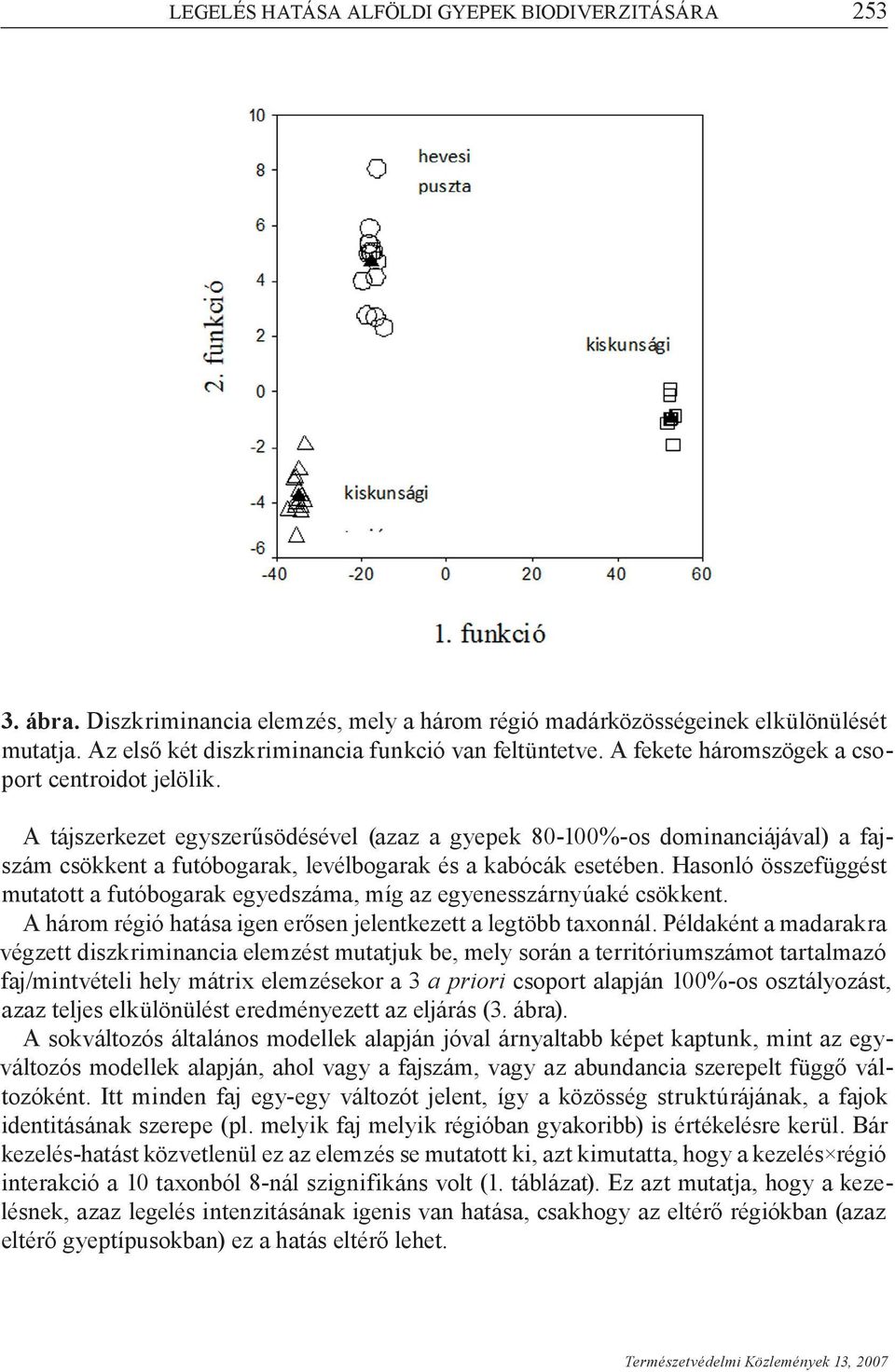 Az egyes fajok abundancia értékei alapján végzett sokváltozós általános lineáris modellezés eredményei. A kezelés, a régió és ezek interakciója voltak a faktorok.
