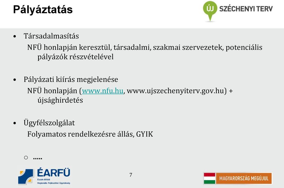 kiírás megjelenése NFÜ honlapján (www.nfu.hu, www.ujszechenyiterv.gov.