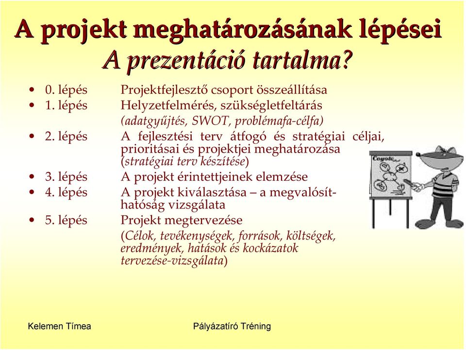 átfogó és stratégiai céljai, prioritásai és projektjei meghatározása (stratégiai terv készítése) A projekt érintettjeinek elemzése A