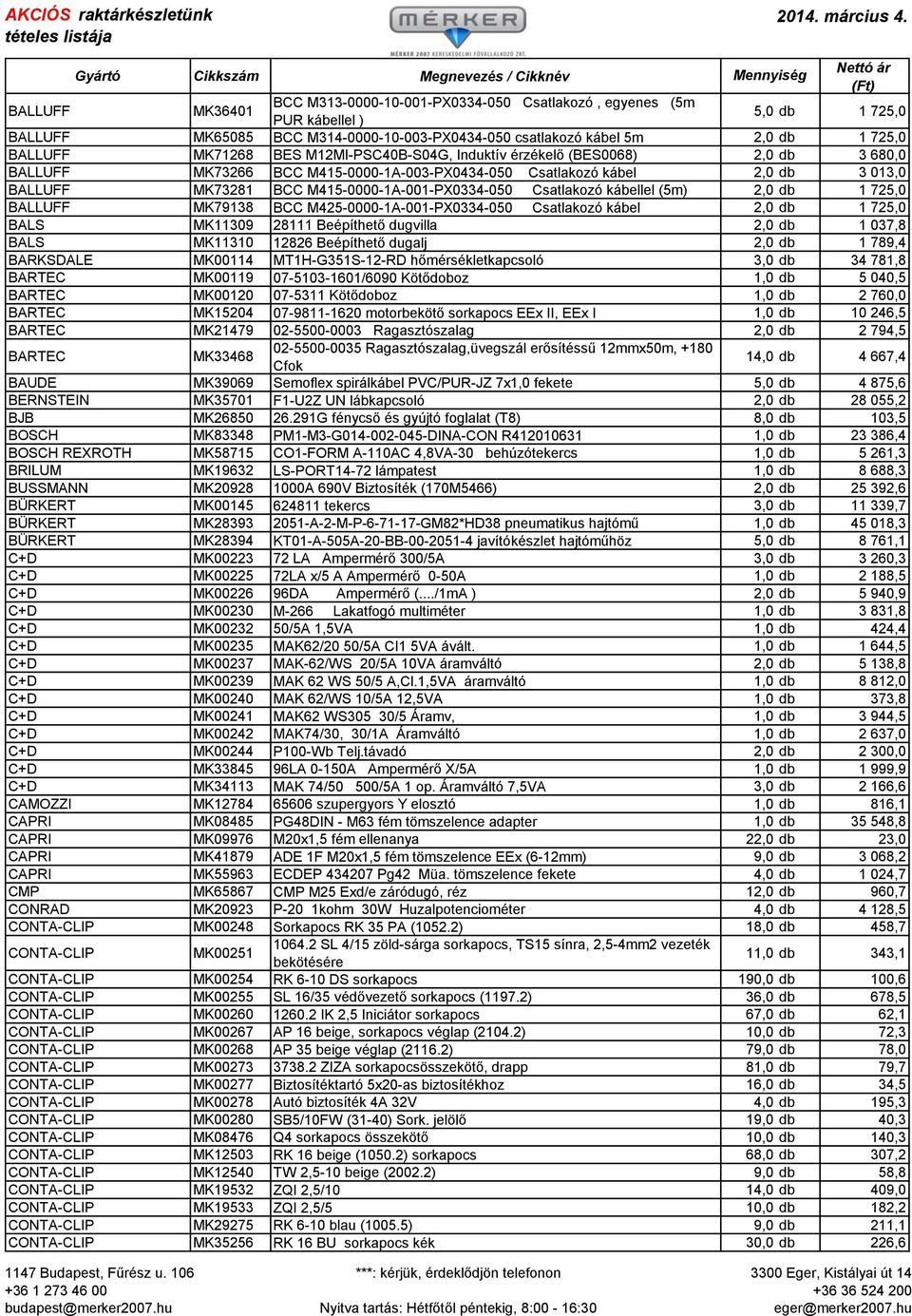 M415-0000-1A-001-PX0334-050 Csatlakozó kábellel (5m) 2,0 db 1 725,0 BALLUFF MK79138 BCC M425-0000-1A-001-PX0334-050 Csatlakozó kábel 2,0 db 1 725,0 BALS MK11309 28111 Beépíthető dugvilla 2,0 db 1