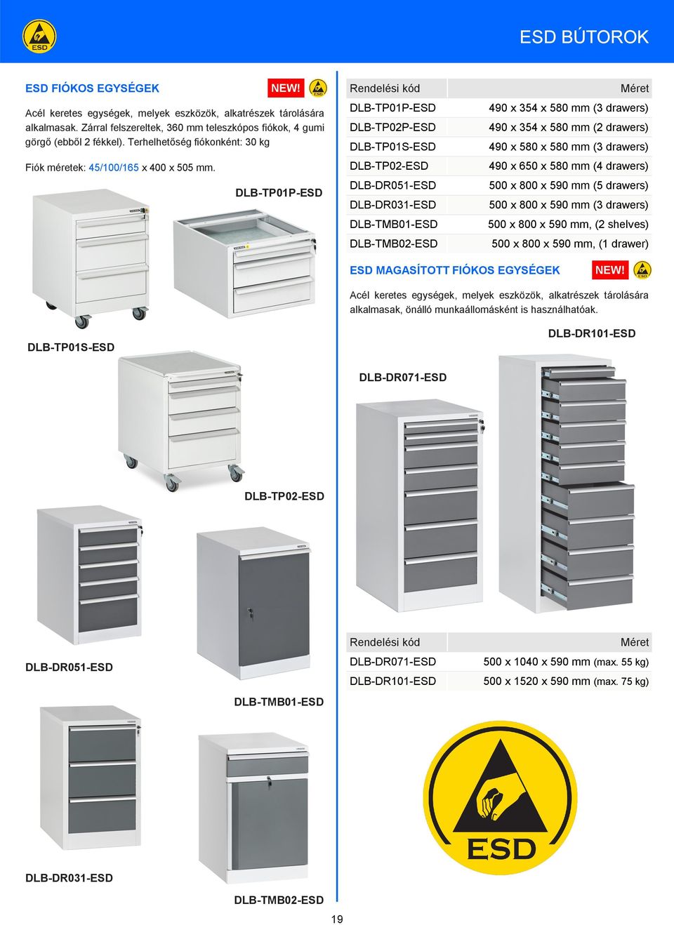 DLB-TP01P-ESD DLB-TP01P-ESD DLB-TP02P-ESD DLB-TP01S-ESD DLB-TP02-ESD DLB-DR051-ESD DLB-DR031-ESD DLB-TMB01-ESD DLB-TMB02-ESD 490 x 354 x 580 mm (3 drawers) 490 x 354 x 580 mm (2 drawers) 490 x 580 x