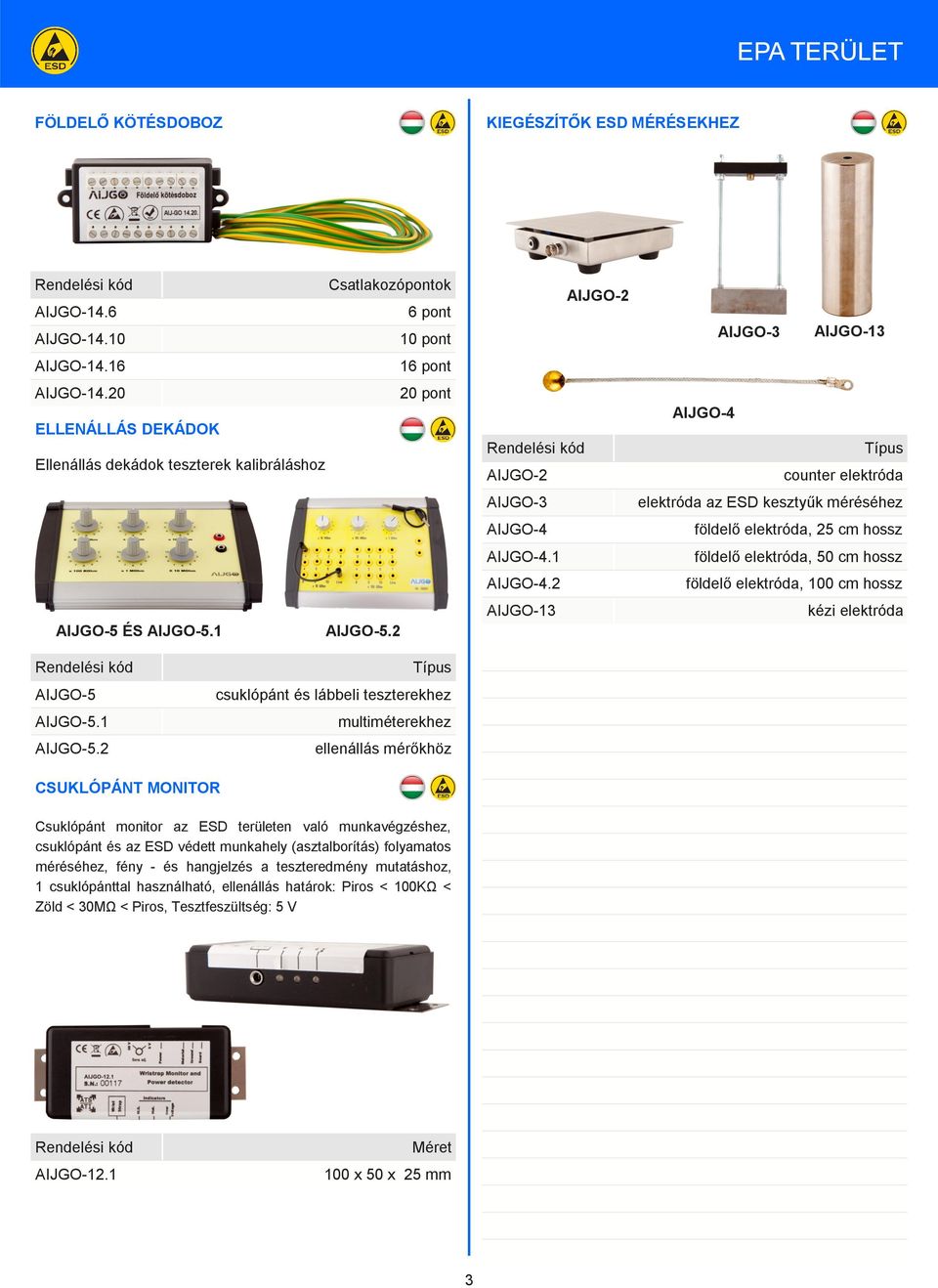 2 AIJGO-13 AIJGO-3 AIJGO-13 AIJGO-4 counter elektróda elektróda az ESD kesztyűk méréséhez földelő elektróda, 25 cm hossz földelő elektróda, 50 cm hossz földelő elektróda, 100 cm hossz kézi elektróda