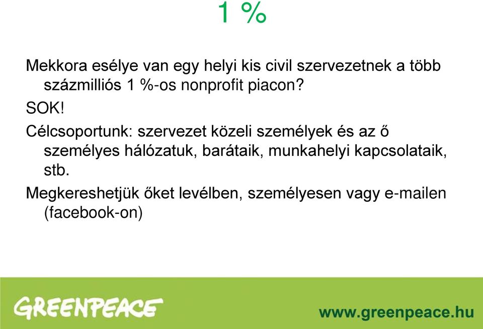 Célcsoportunk: szervezet közeli személyek és az ő személyes hálózatuk,