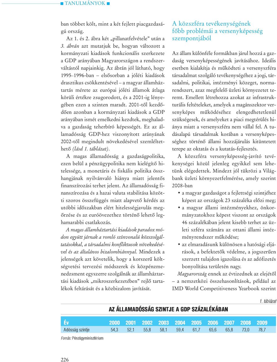 Az ábrán jól látható, hogy 1995 1996-ban elsõsorban a jóléti kiadások drasztikus csökkentésével a magyar államháztartás mérete az európai jóléti államok átlaga körüli értékre zsugorodott, és a