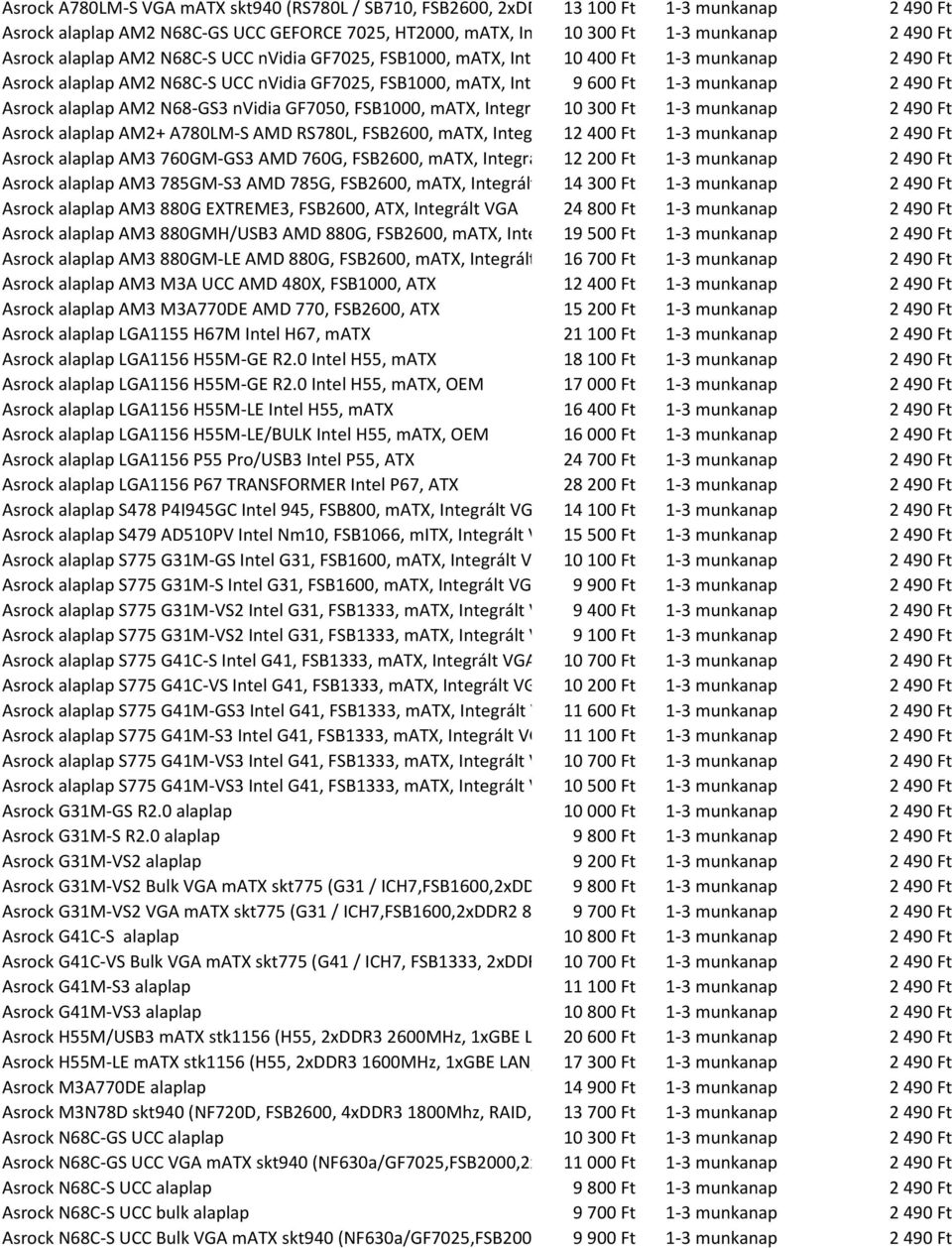 OEM 1-3 munkanap Asrock alaplap AM2 N68-GS3 nvidia GF7050, FSB1000, matx, Integrált VGA 10 300 Ft 1-3 munkanap Asrock alaplap AM2+ A780LM-S AMD RS780L, FSB2600, matx, Integrált VGA 12 400 Ft 1-3